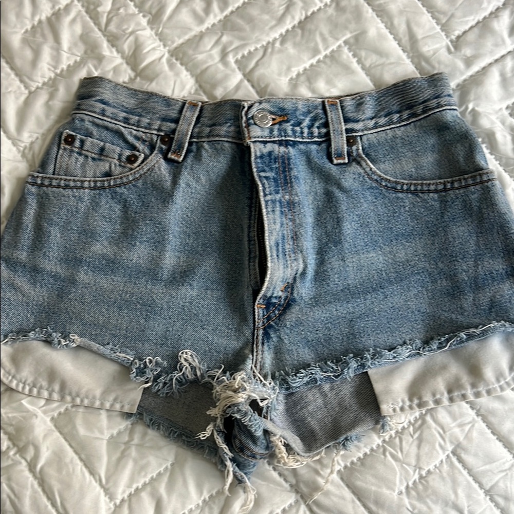 Levi's Blue Jean Shorts Frayed Hem Casual